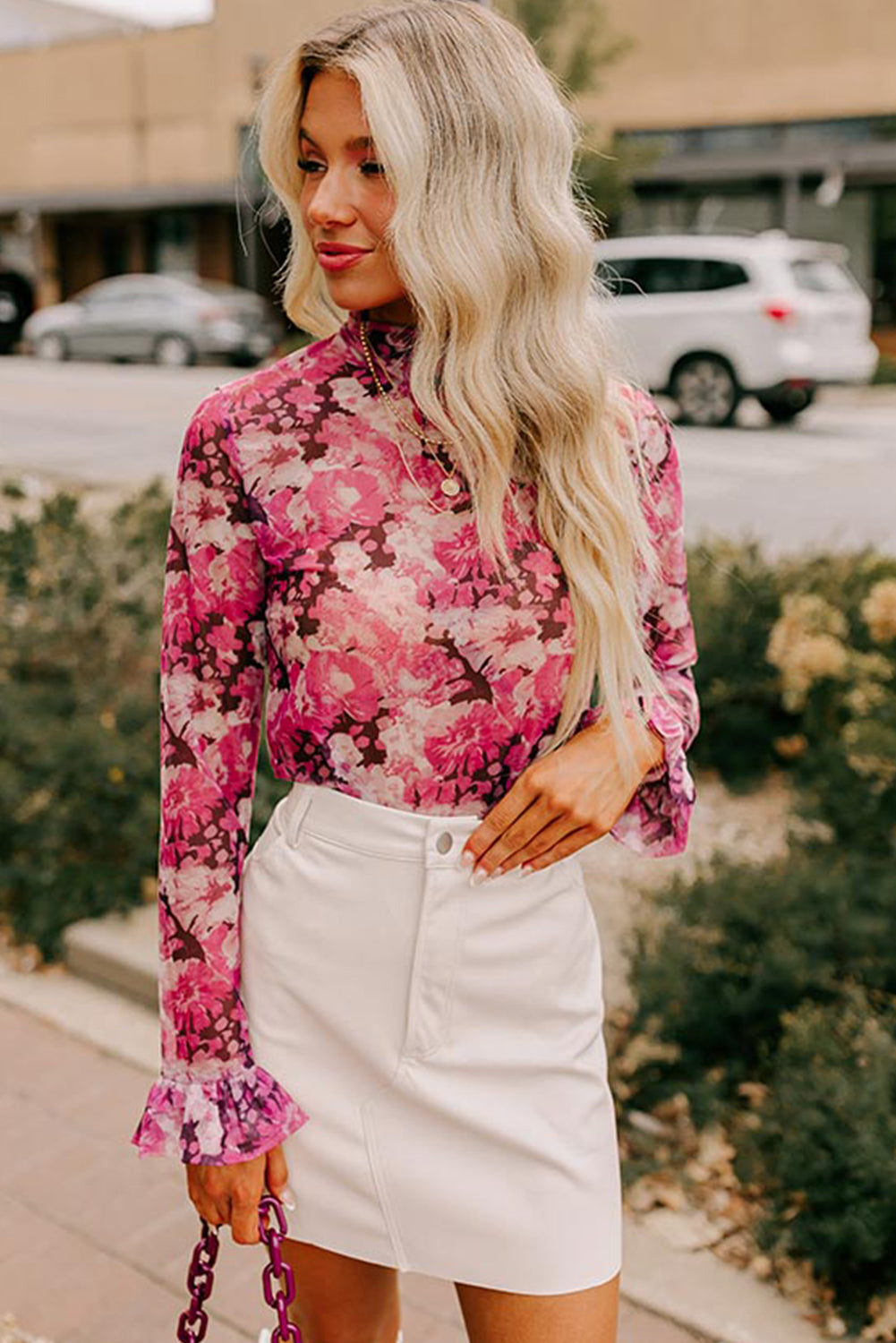 Rose Allover Floral Print Mesh Top - The Fair Lady Shop