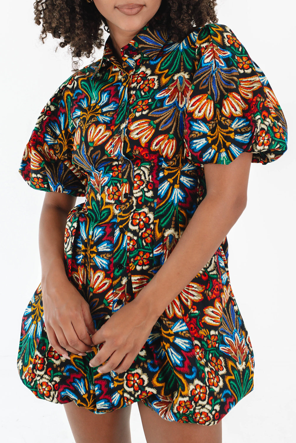 Multicolour Bohemian Floral Bubble Sleeve Dress - The Fair Lady Shop