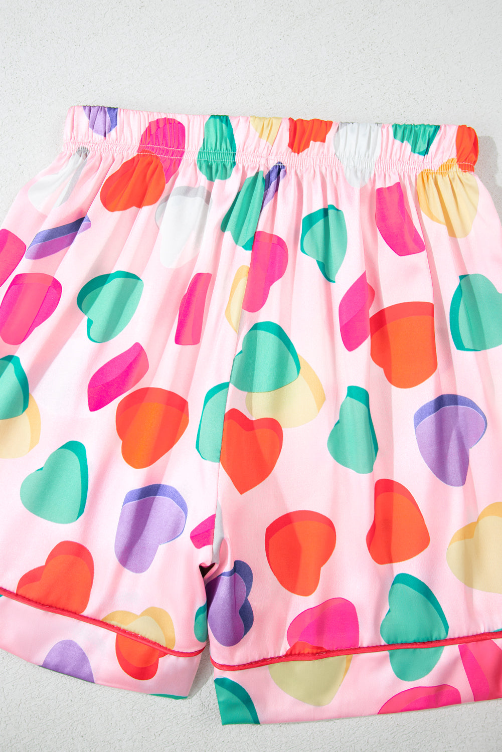Pink Full Heart Pattern Shirt and Shorts Satin Pajama Set - The Fair Lady Shop