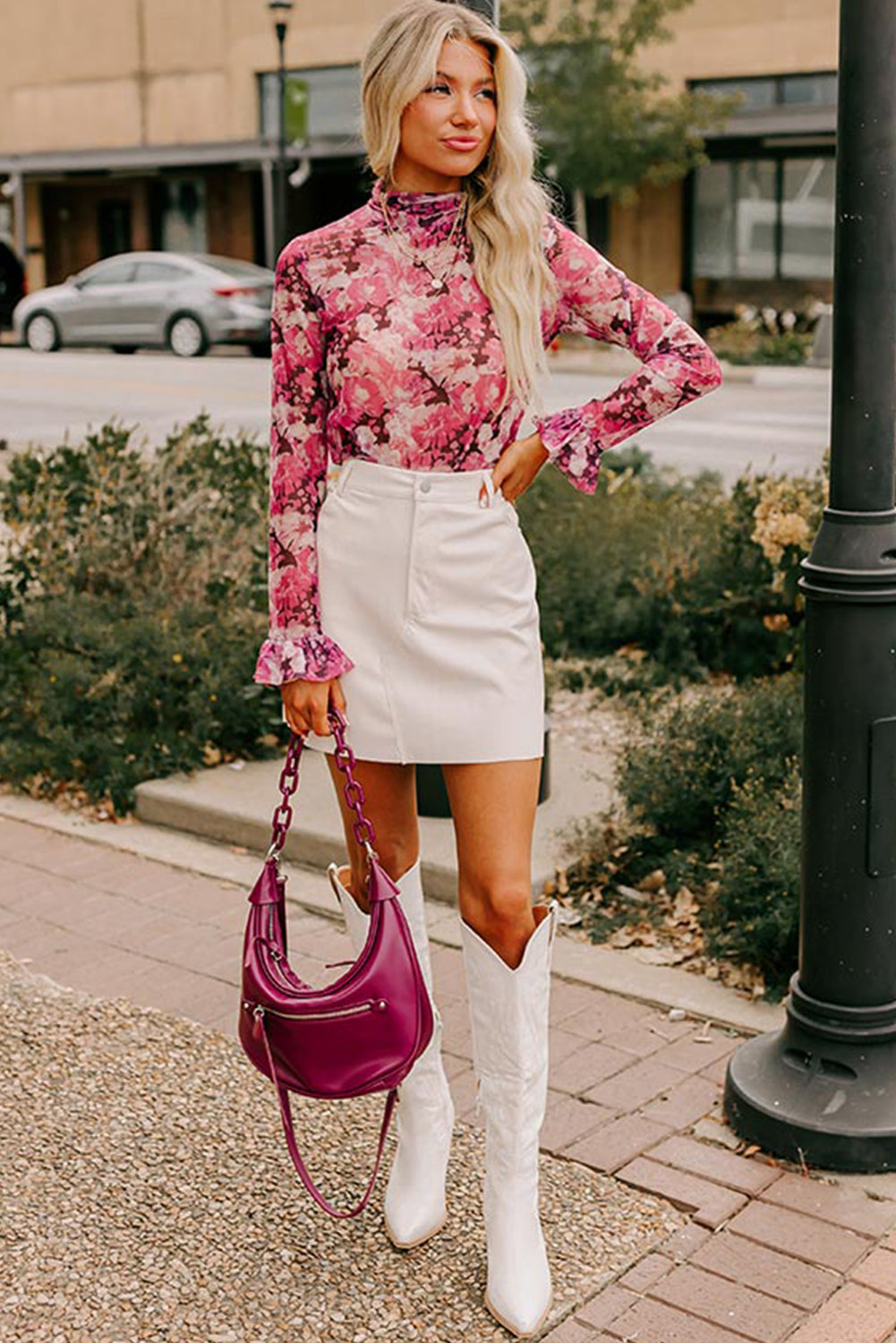 Rose Allover Floral Print Mesh Top - The Fair Lady Shop