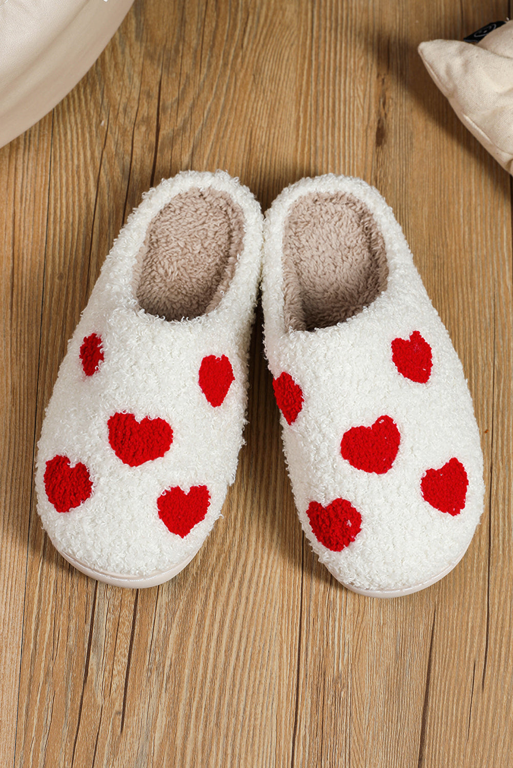White Valentines Day Hearts Print Plush Slippers - The Fair Lady Shop