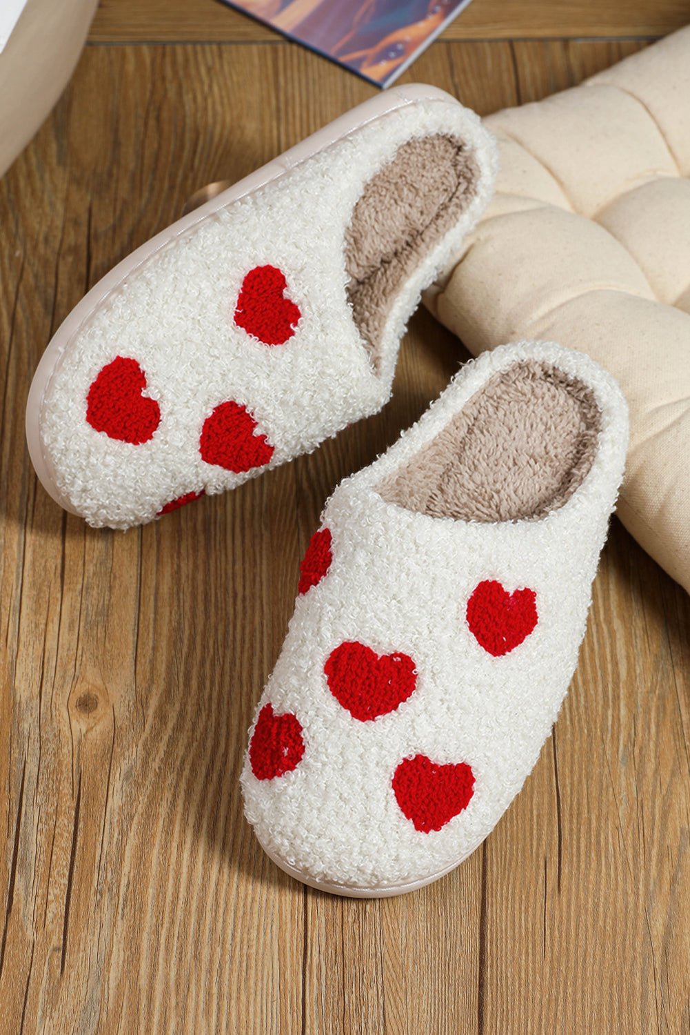 White Valentines Day Hearts Print Plush Slippers - The Fair Lady Shop