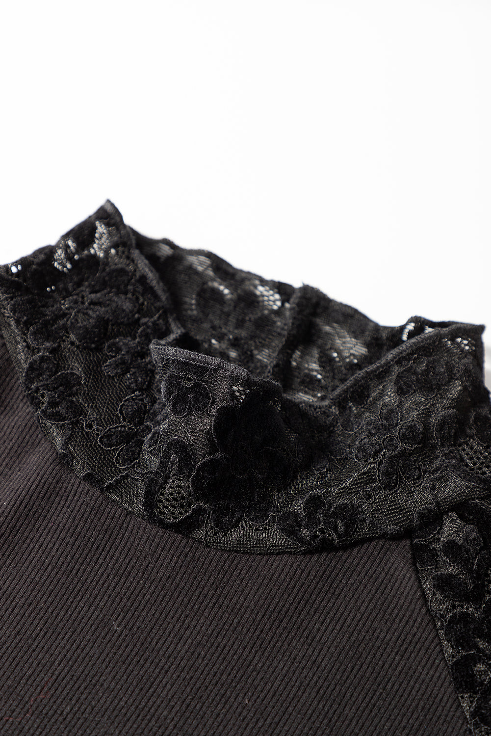 Black Floral Lace Patchwork Long Sleeve Slim Top