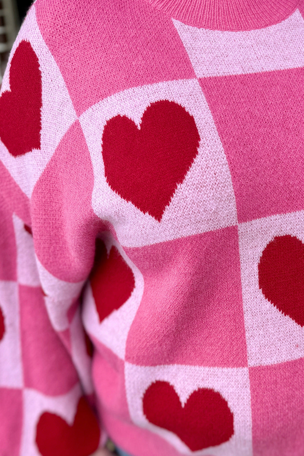 Pink Love Heart Checkered Valentine Knit Sweater - The Fair Lady Shop
