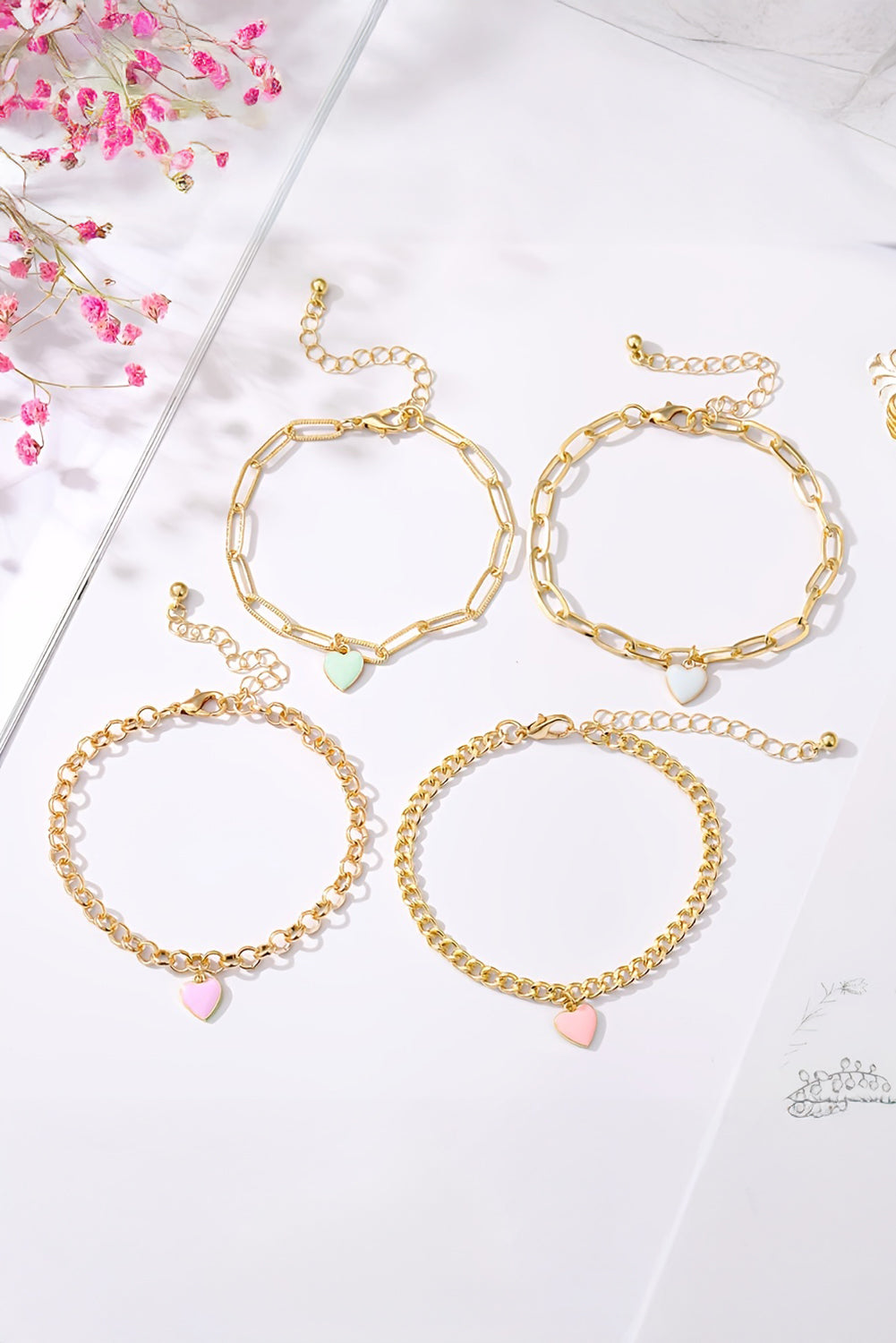 Gold Valentines Heart Multi Layer Adjustable Chain Bracelet - The Fair Lady Shop