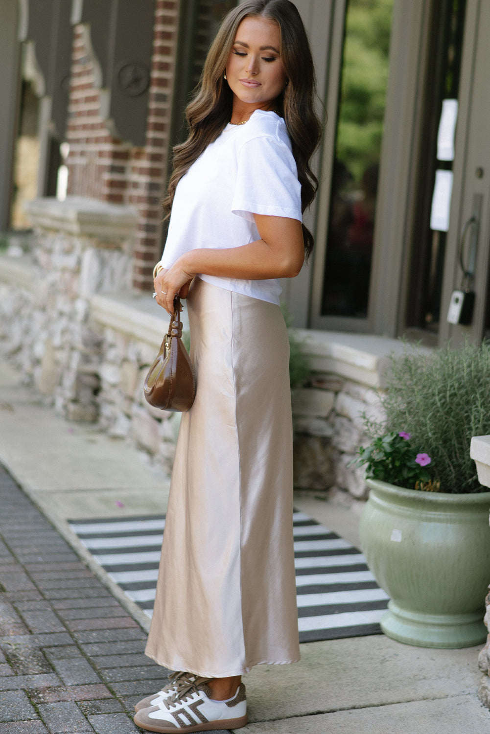Jet Stream Satin Solid Color High Waist Maxi Skirt - The Fair Lady Shop