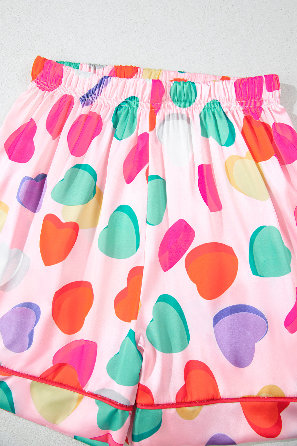 Pink Full Heart Pattern Shirt and Shorts Satin Pajama Set - The Fair Lady Shop