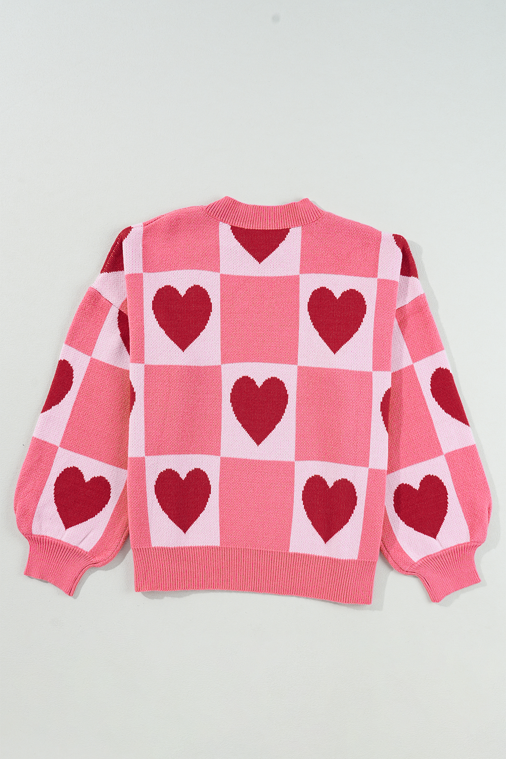 Pink Love Heart Checkered Valentine Knit Sweater - The Fair Lady Shop