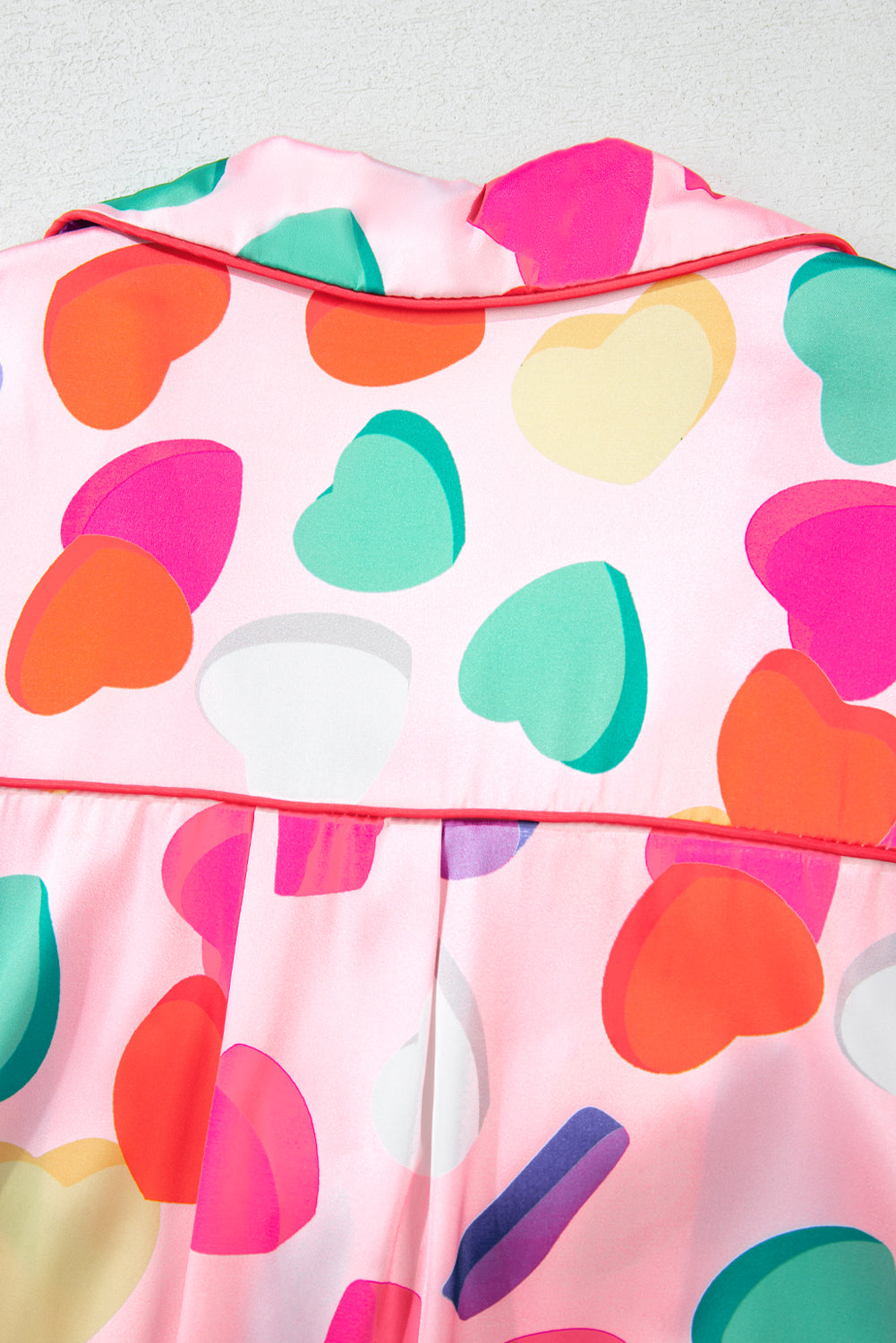 Pink Full Heart Pattern Shirt and Shorts Satin Pajama Set - The Fair Lady Shop