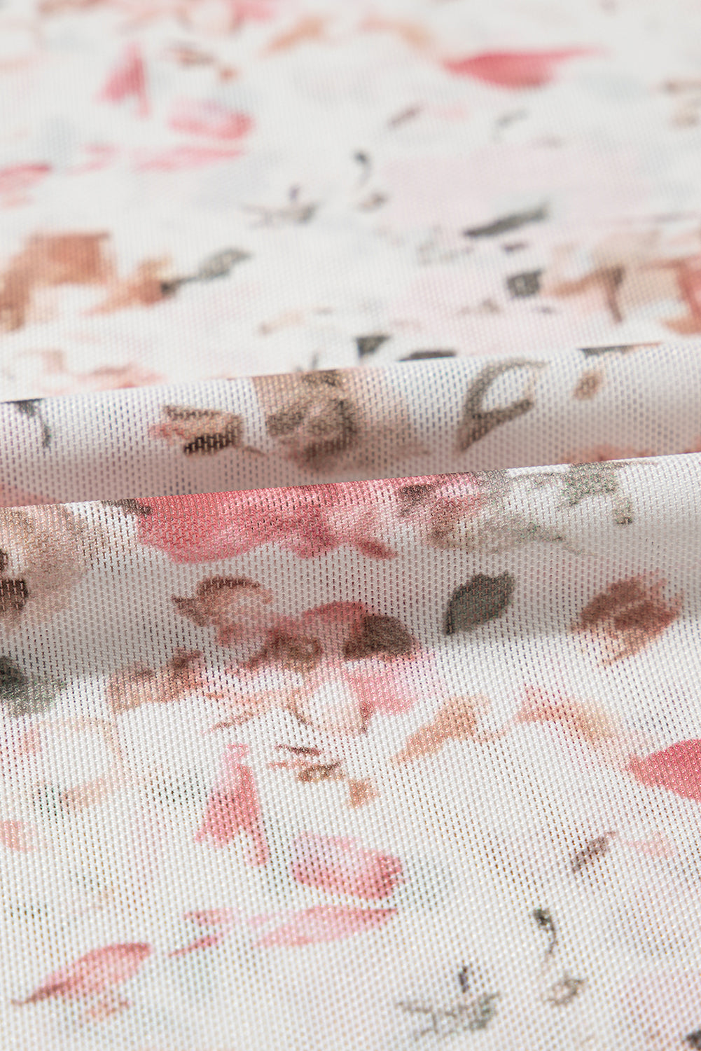 Pink Floral Print Mesh Mock Neck Slim Blouse - The Fair Lady Shop