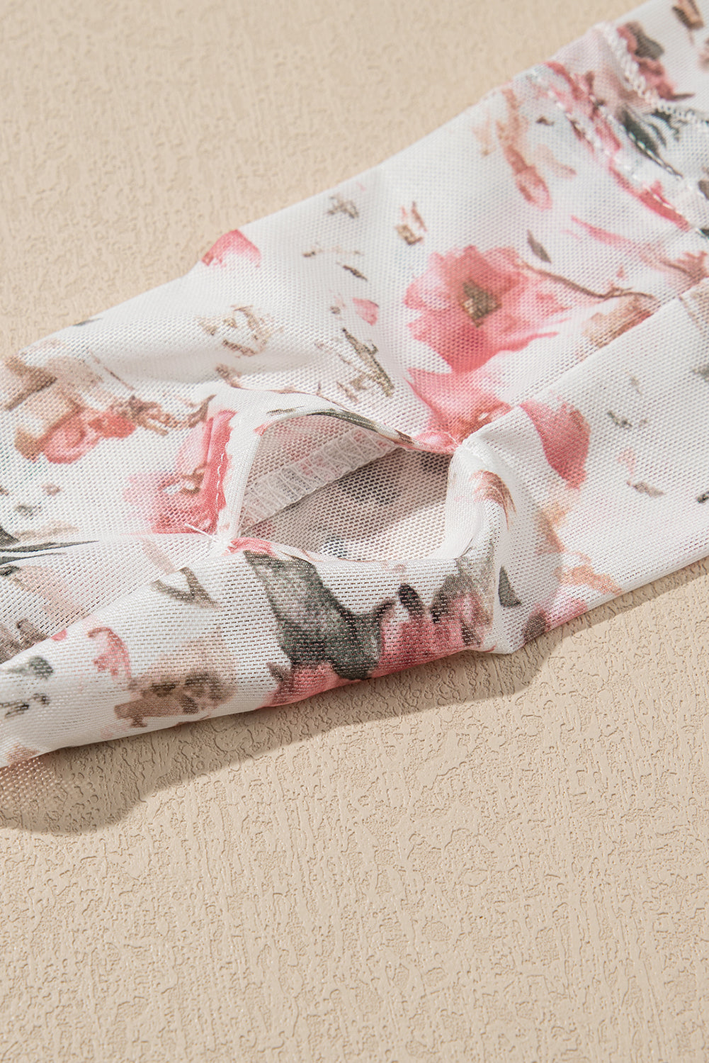 Pink Floral Print Mesh Mock Neck Slim Blouse - The Fair Lady Shop