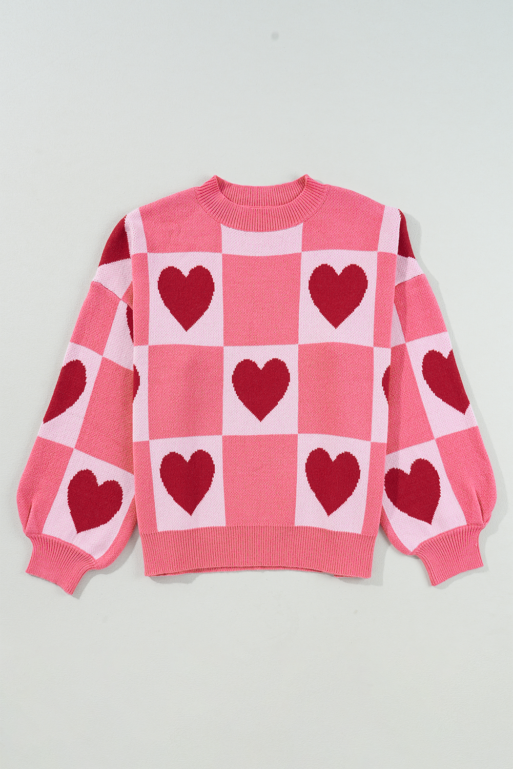 Pink Love Heart Checkered Valentine Knit Sweater - The Fair Lady Shop