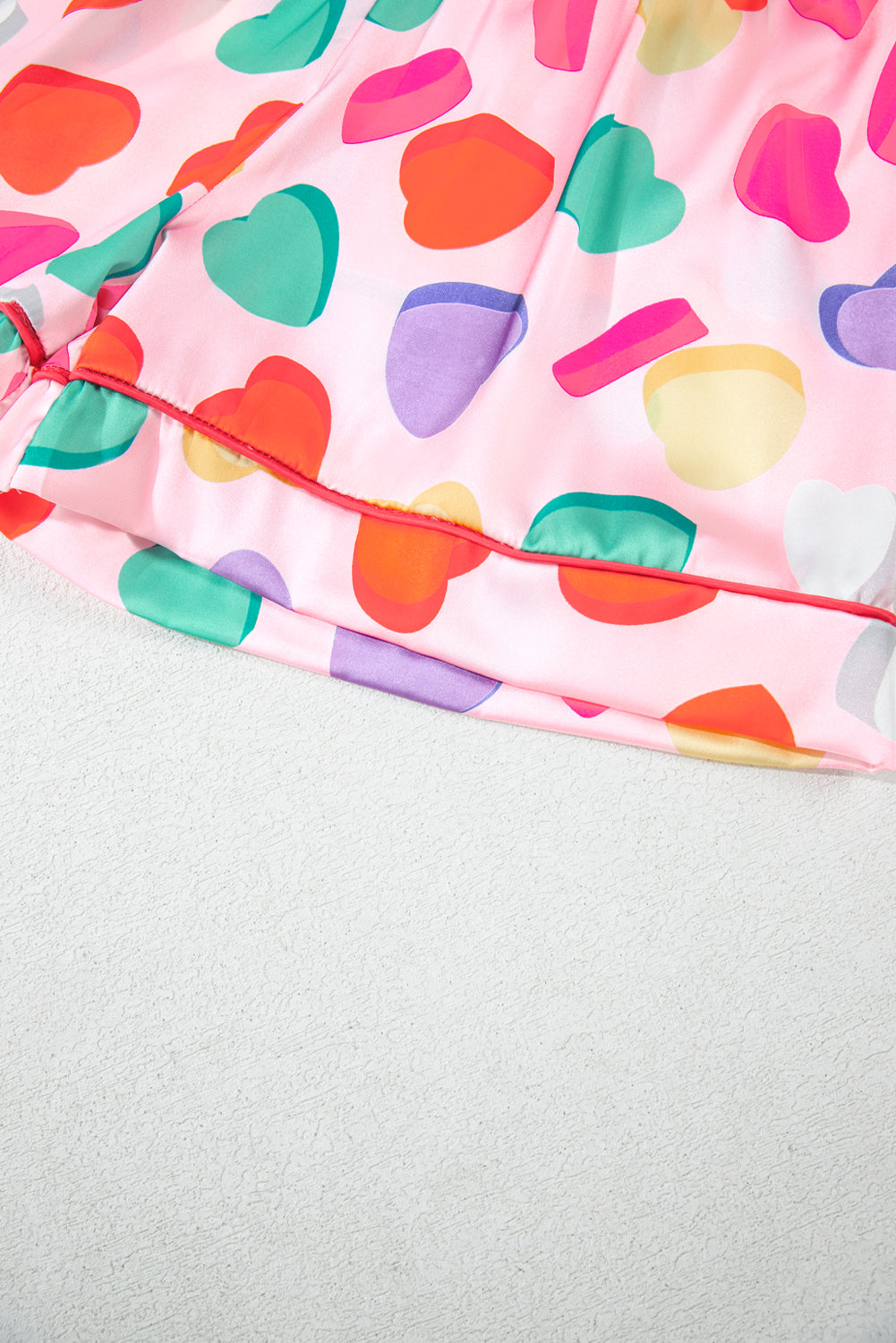 Pink Full Heart Pattern Shirt and Shorts Satin Pajama Set - The Fair Lady Shop