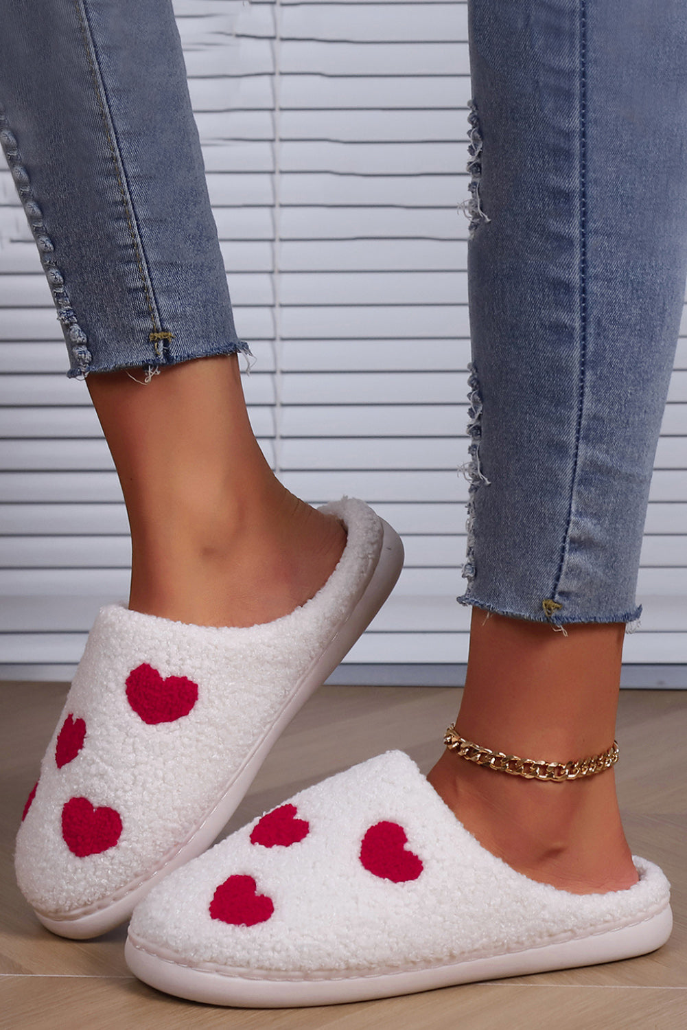 White Valentines Day Hearts Print Plush Slippers - The Fair Lady Shop