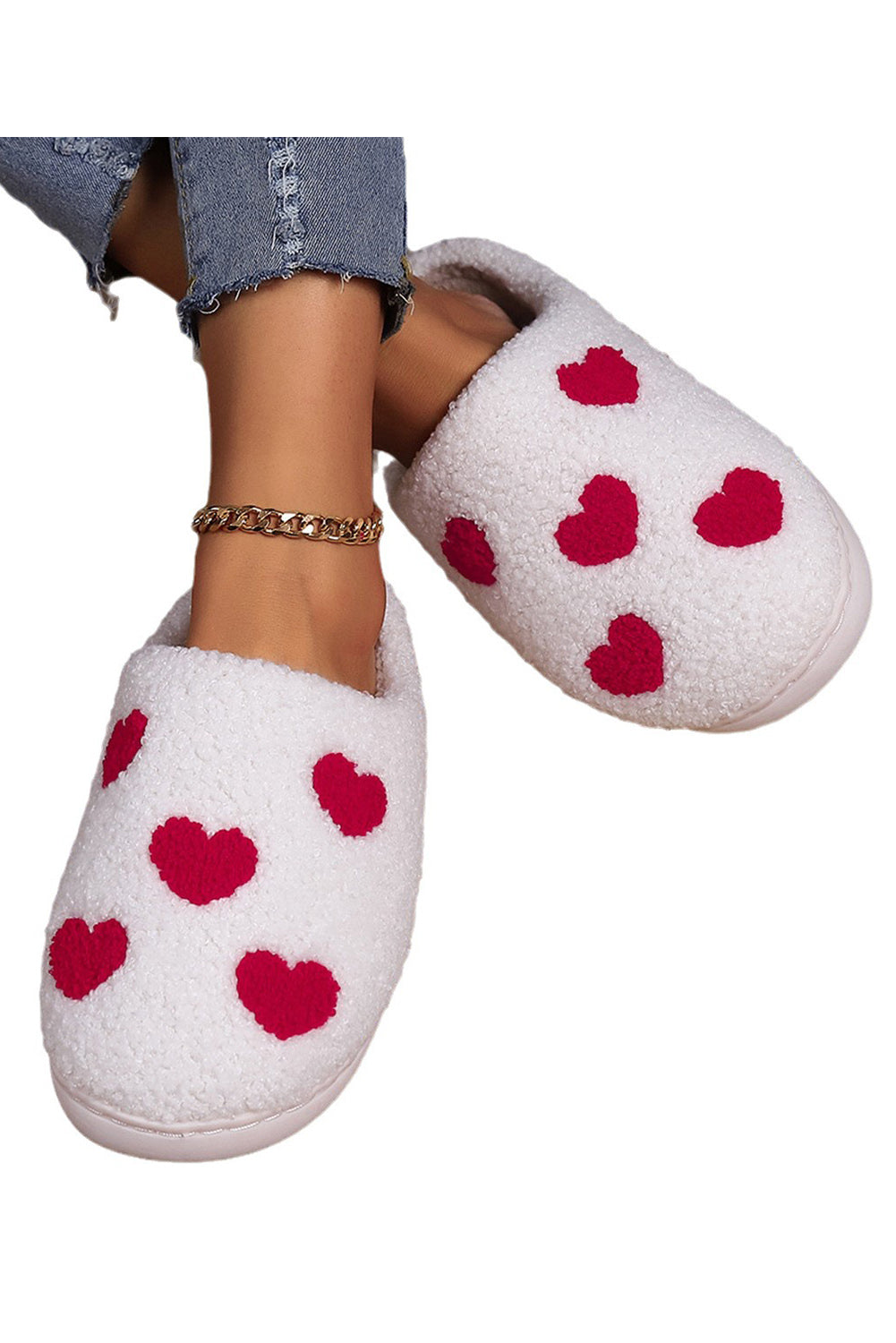 White Valentines Day Hearts Print Plush Slippers - The Fair Lady Shop