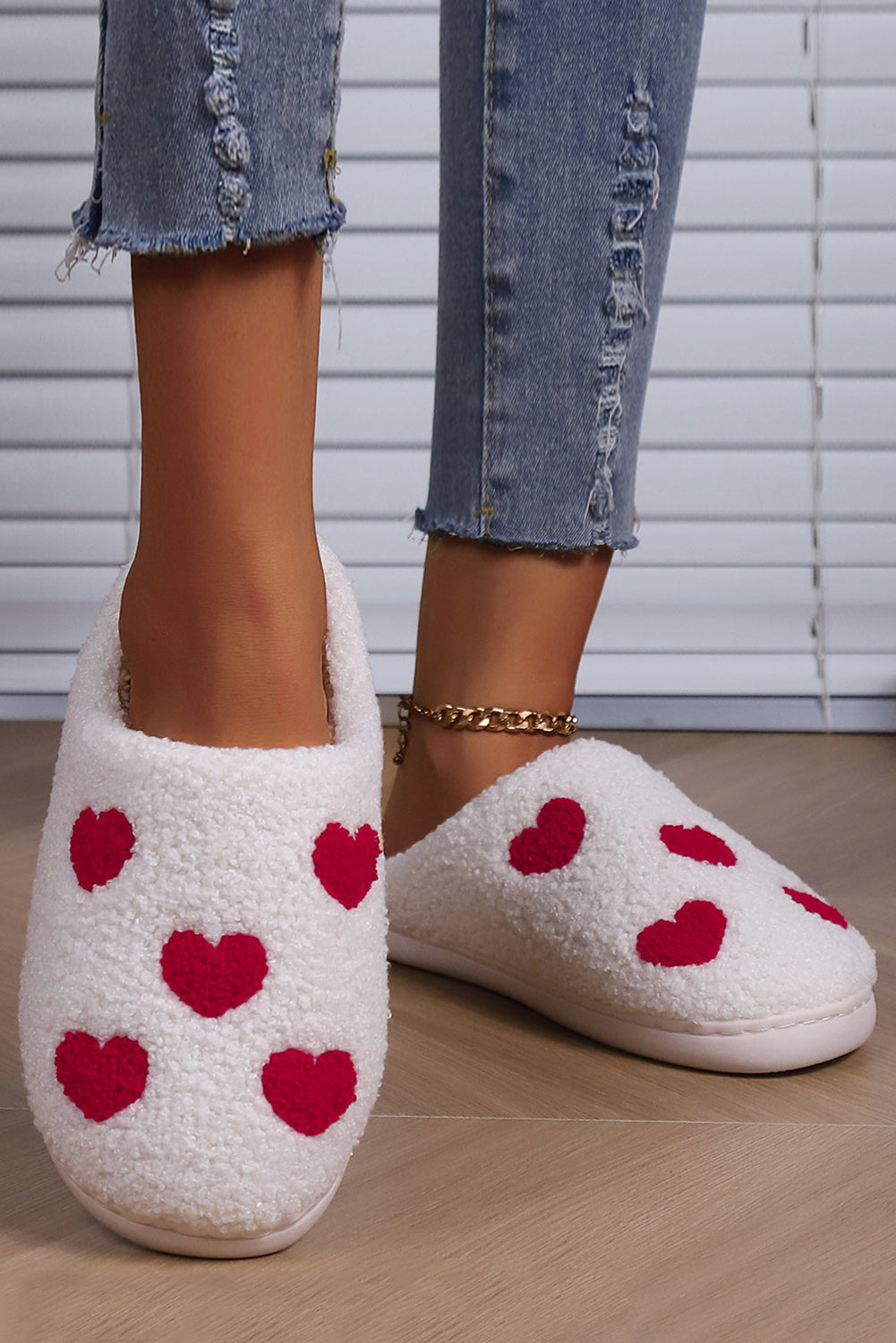 White Valentines Day Hearts Print Plush Slippers - The Fair Lady Shop