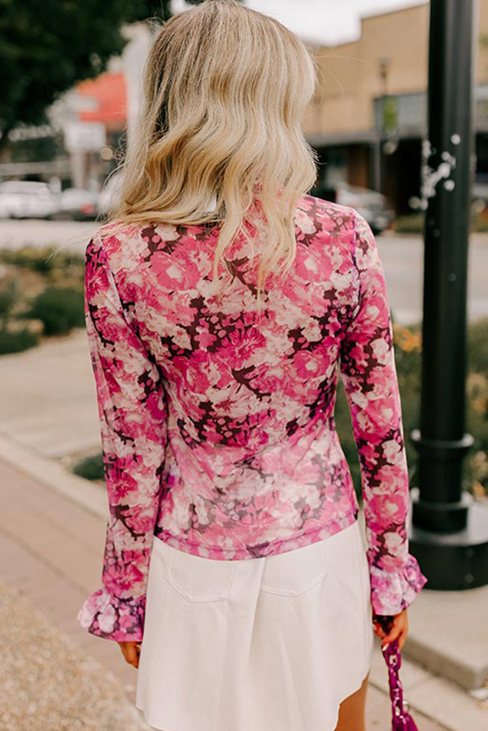 Rose Allover Floral Print Mesh Top - The Fair Lady Shop
