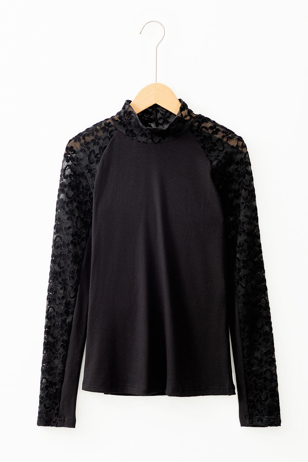 Black Floral Lace Patchwork Long Sleeve Slim Top