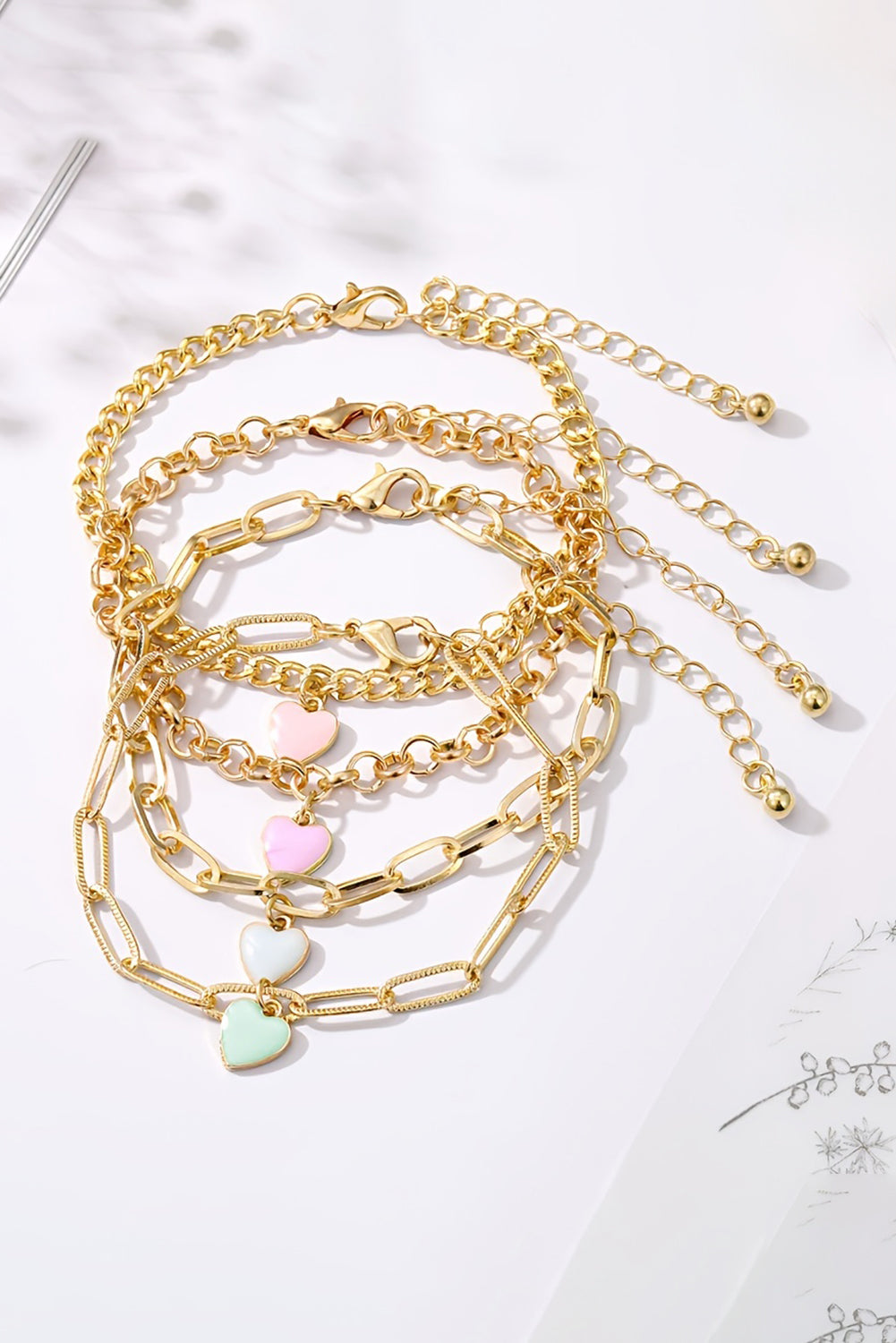 Gold Valentines Heart Multi Layer Adjustable Chain Bracelet - The Fair Lady Shop
