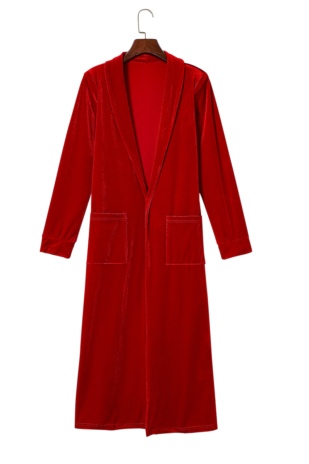 Red Velvet Elegant Open Front Pocket Long Cardigan - The Fair Lady Shop
