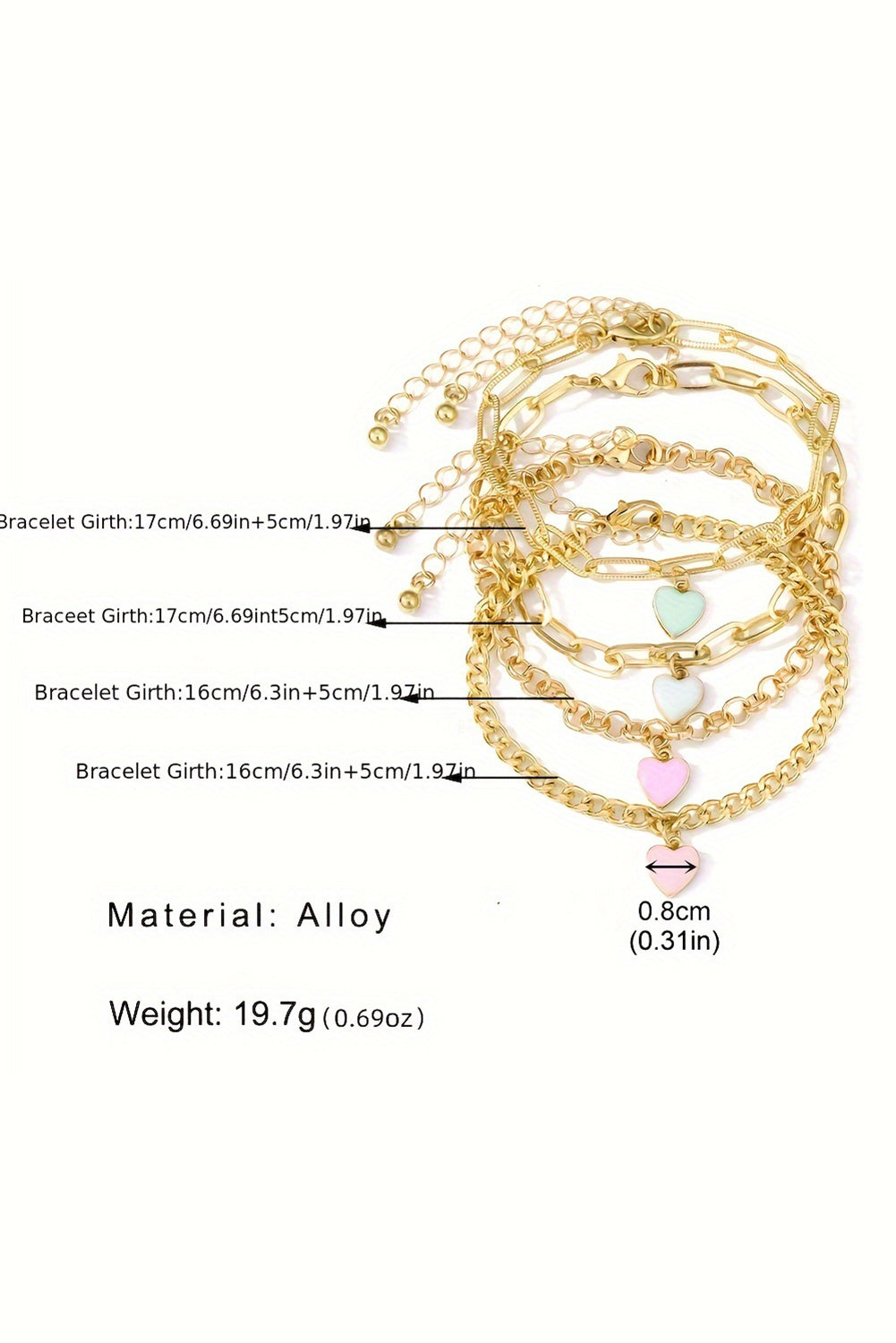 Gold Valentines Heart Multi Layer Adjustable Chain Bracelet - The Fair Lady Shop