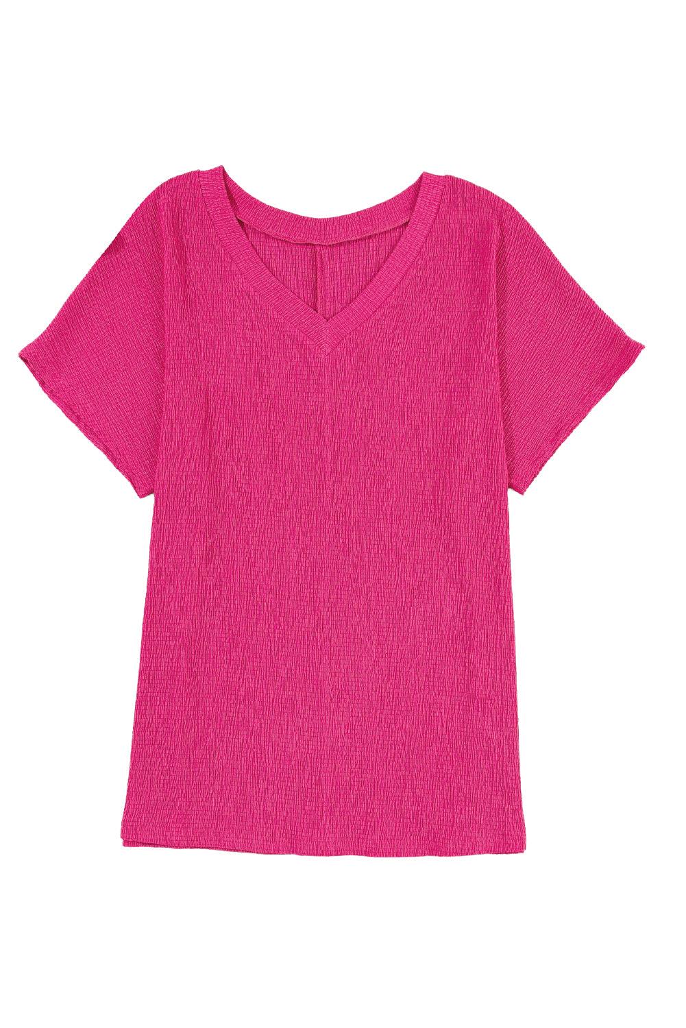 Blue Plain Crinkled V Neck Flounce Sleeve T Shirt - The Fair Lady Shop
