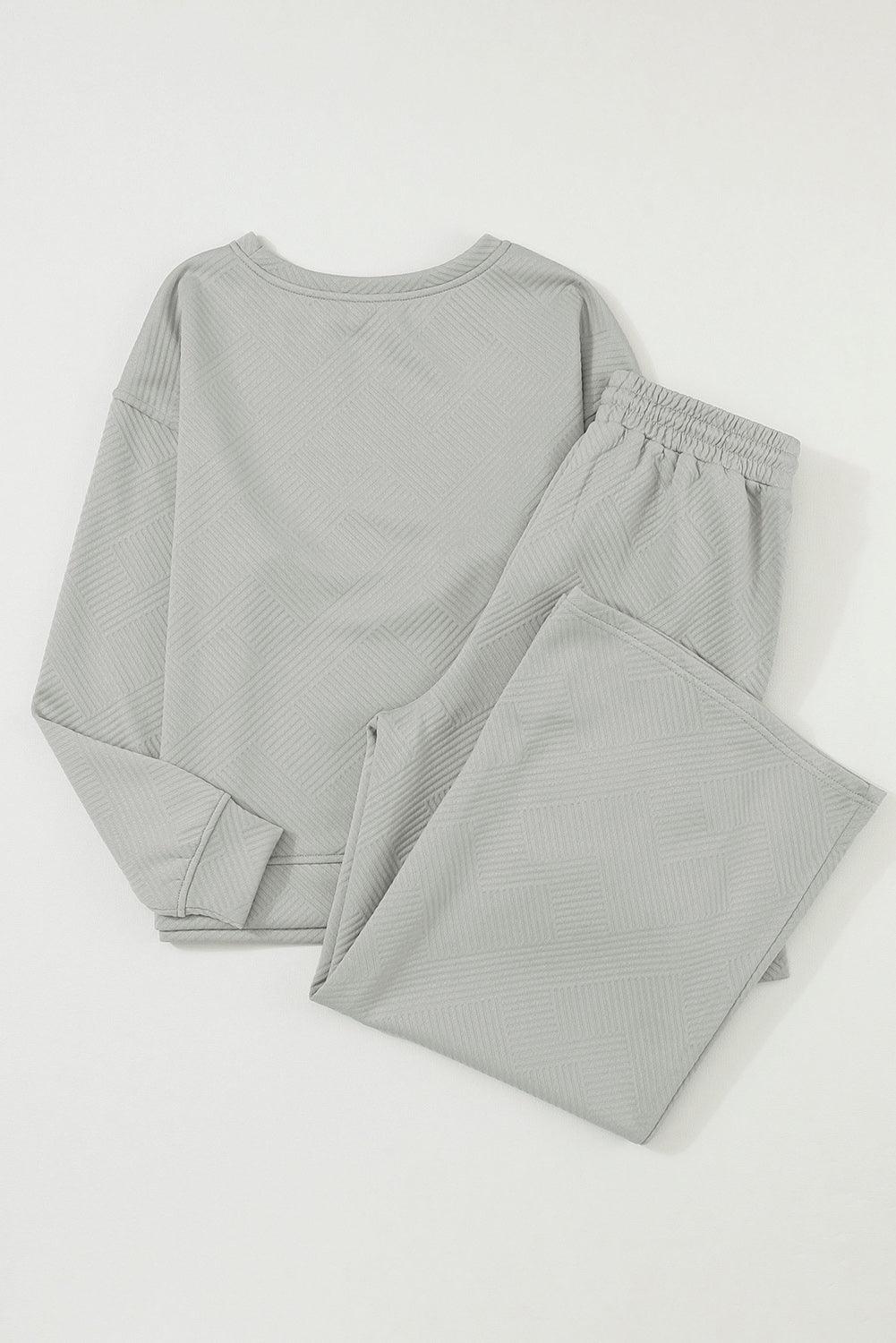 Dark Brown Textured Loose Slouchy Long Sleeve Top and Pants Set - The Fair Lady Shop