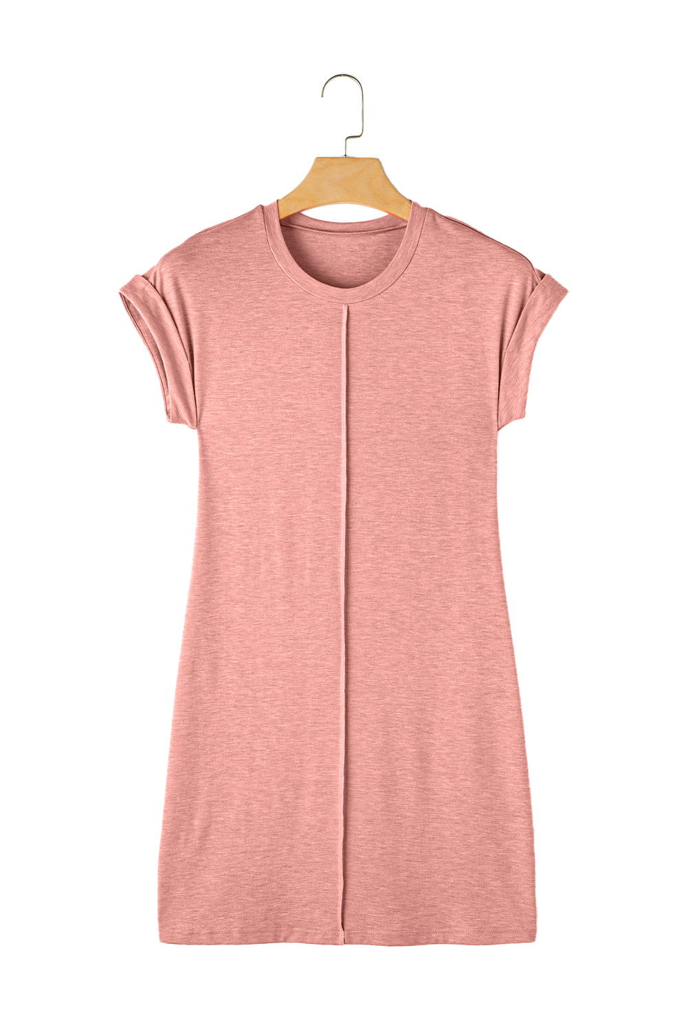 Rose Pink Center Seamed Roll Sleeve T-shirt Dress - The Fair Lady Shop