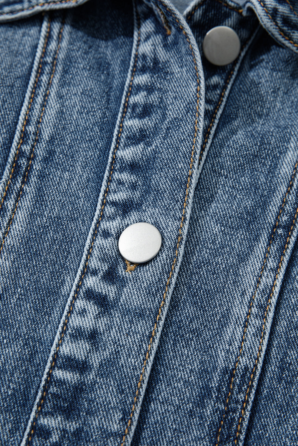Sail Blue Scallop Trim Collar Pocket Button Up Denim Jacket