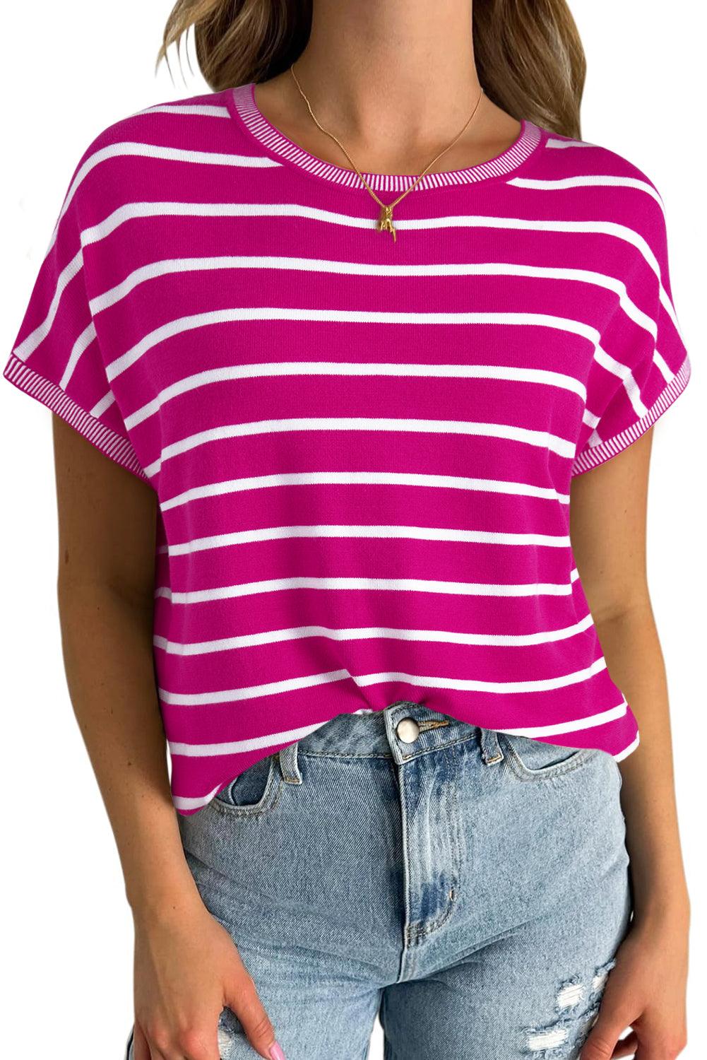 Khaki Stripe Knitted Dolman T Shirt - The Fair Lady Shop