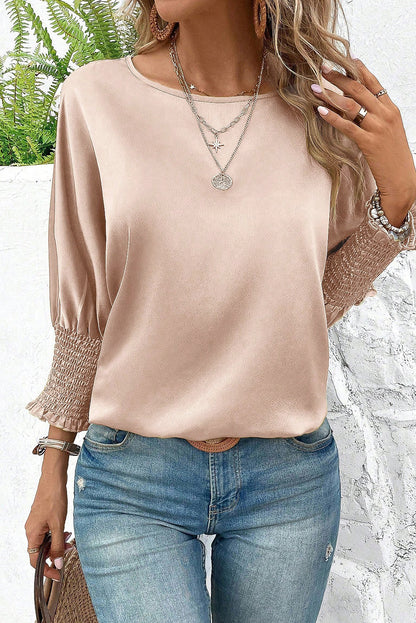 Smoke Gray Smocked Dolman Sleeve Satin Blouse - The Fair Lady Shop