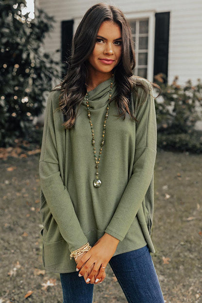 Green Cowl Neck Loose Fit Tunic Top - The Fair Lady Shop