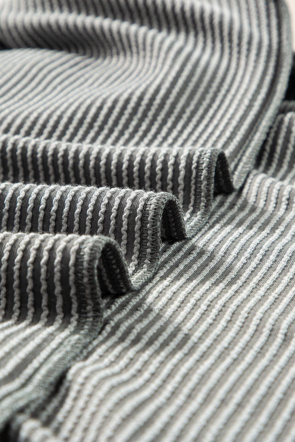 Medium Grey Ribbed Knit Exposed Seam Round Neck T-shirt - The Fair Lady Shop