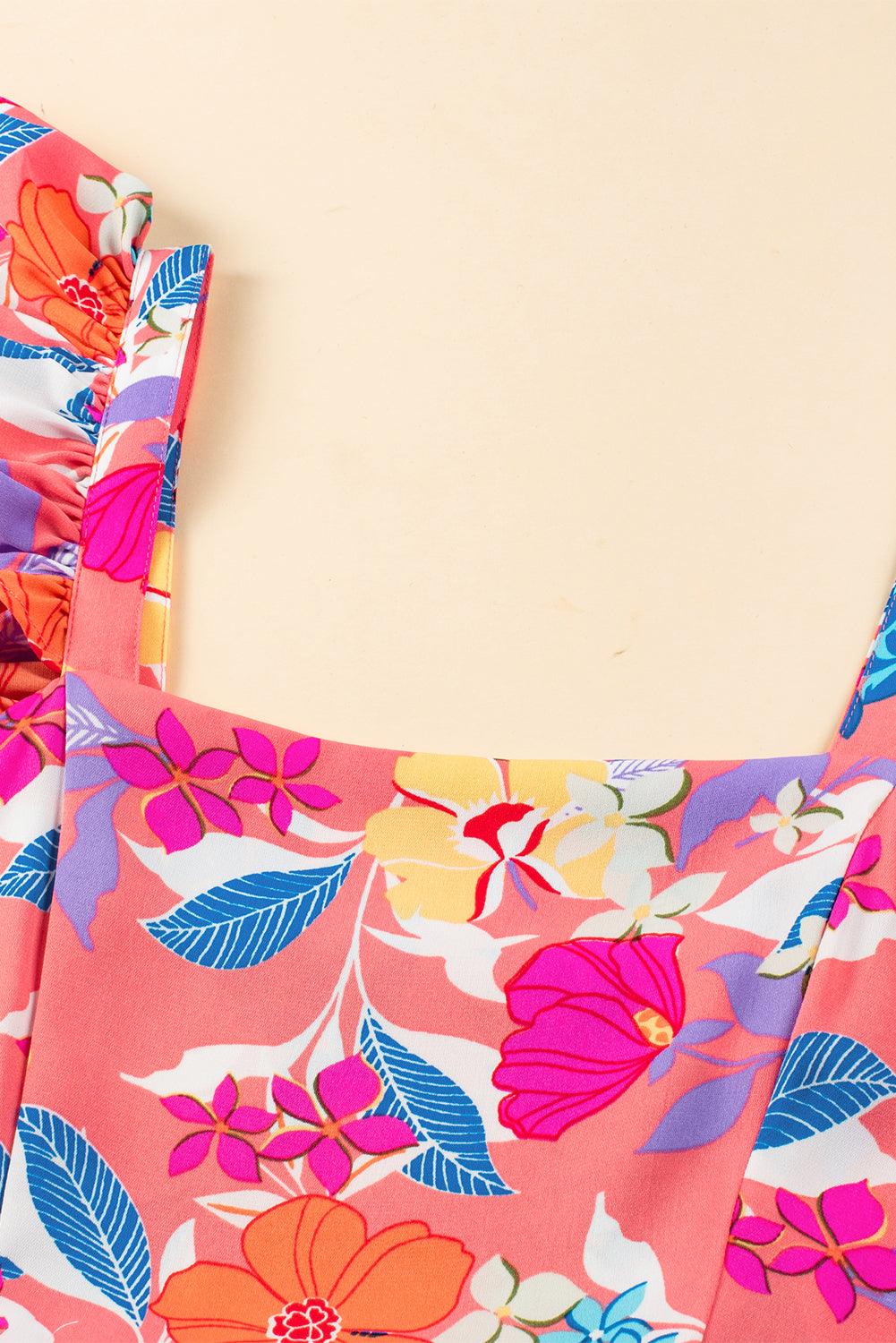 Pink Floral Print Sleeveless Ruffle Tiered Maxi Dress - The Fair Lady Shop