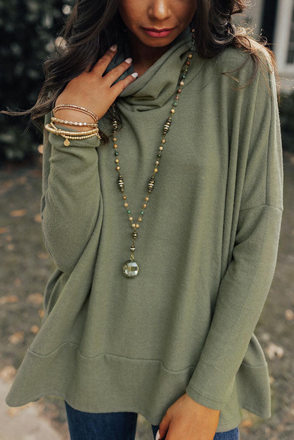 Green Cowl Neck Loose Fit Tunic Top - The Fair Lady Shop