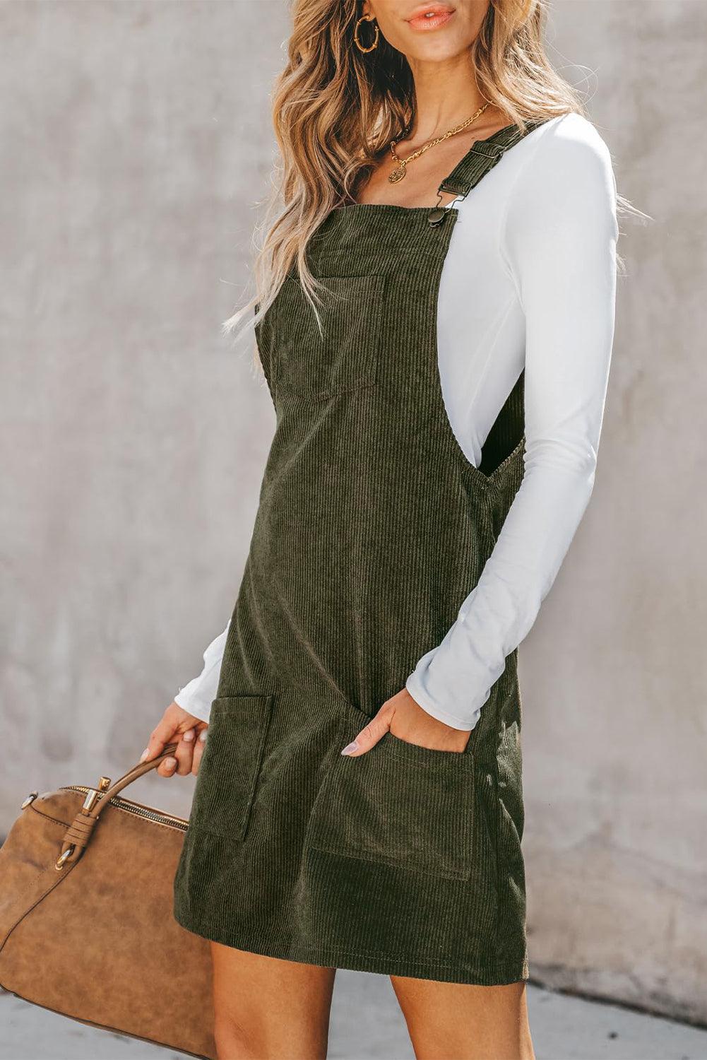 Cinnamon Corduroy Front Pockets Overall Dress - The Fair Lady Shop