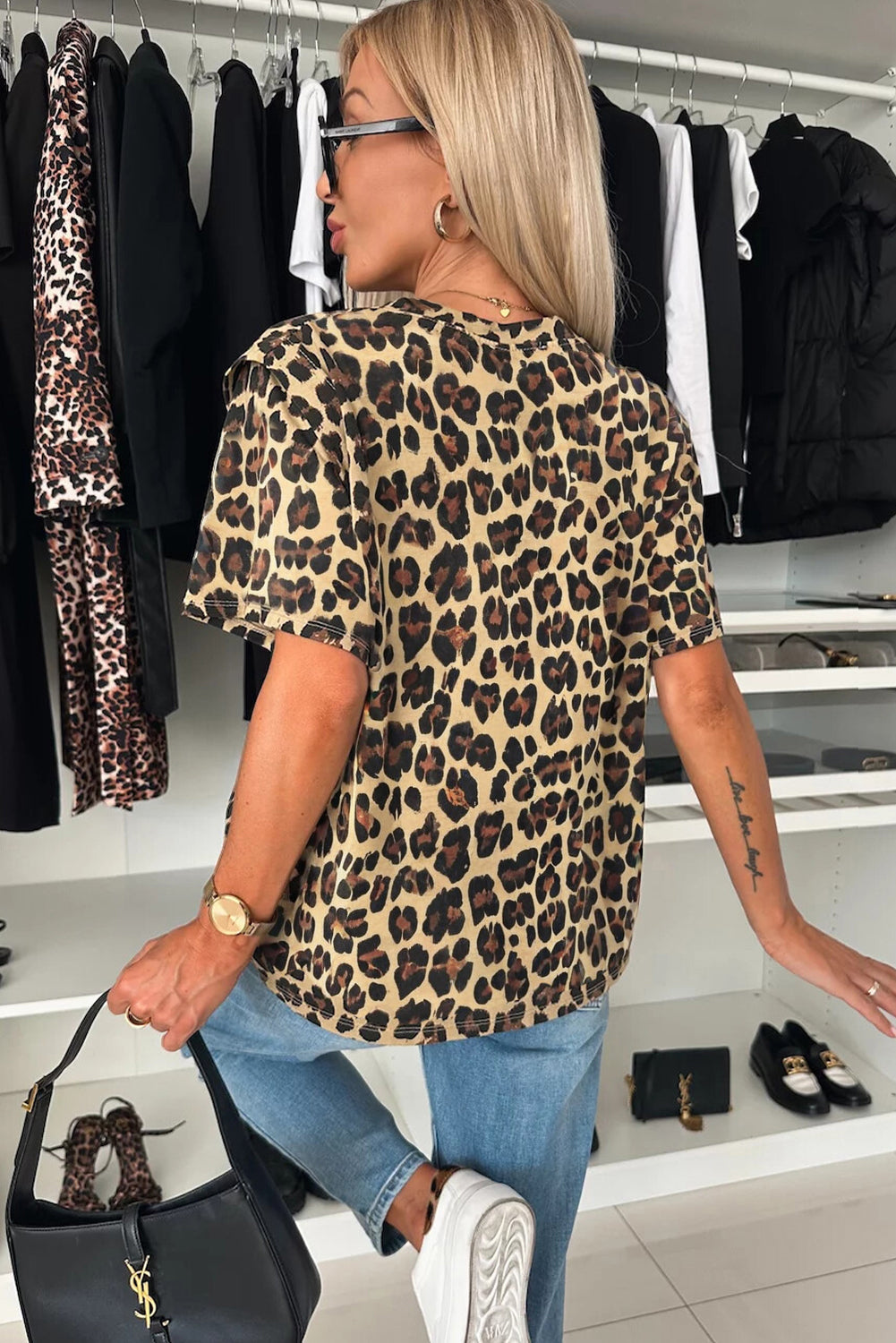 Khaki Cheetah Print Round Neck Loose Fit T Shirt - The Fair Lady Shop