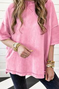 Strawberry Pink Mineral Wash Exposed Seam Drop Shoulder Oversized Tee - The Fair Lady Shop