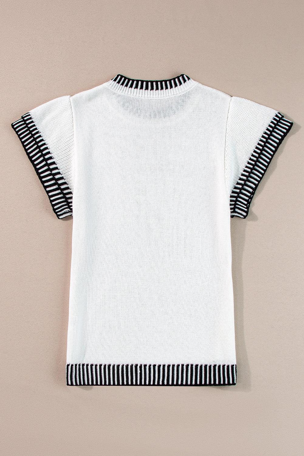 Beige Contrast Trim Round Neck Batwing Sleeve Knitted T Shirt - The Fair Lady Shop