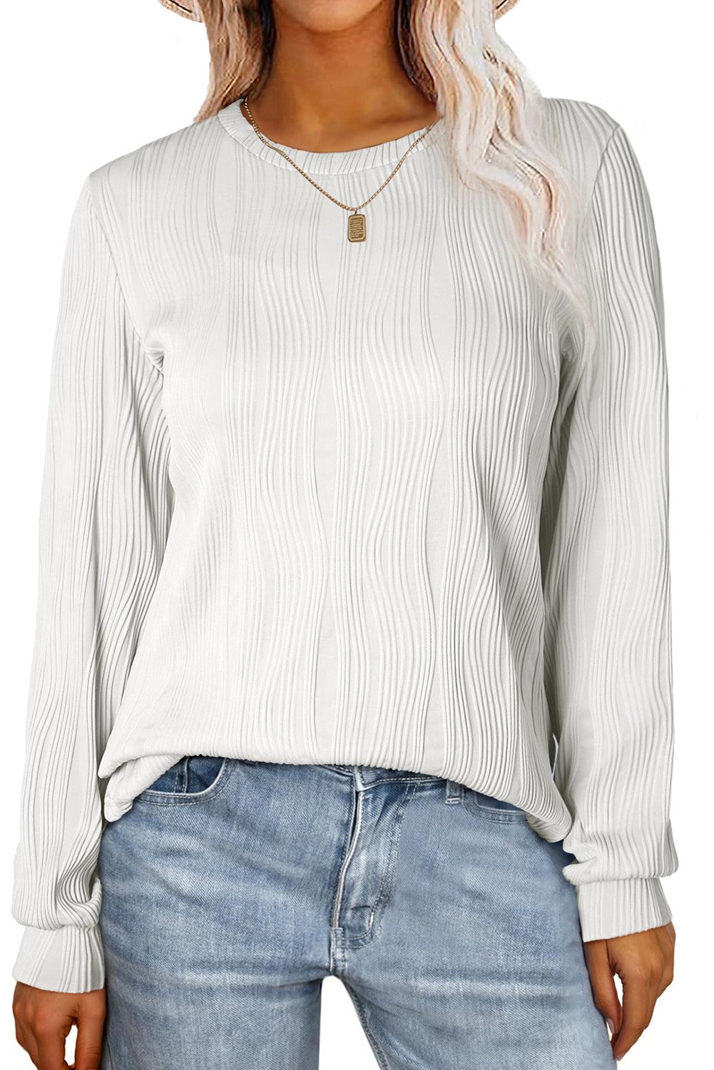 Apricot Wavy Textured Solid Color Drop Shoulder Pullover Top - The Fair Lady Shop