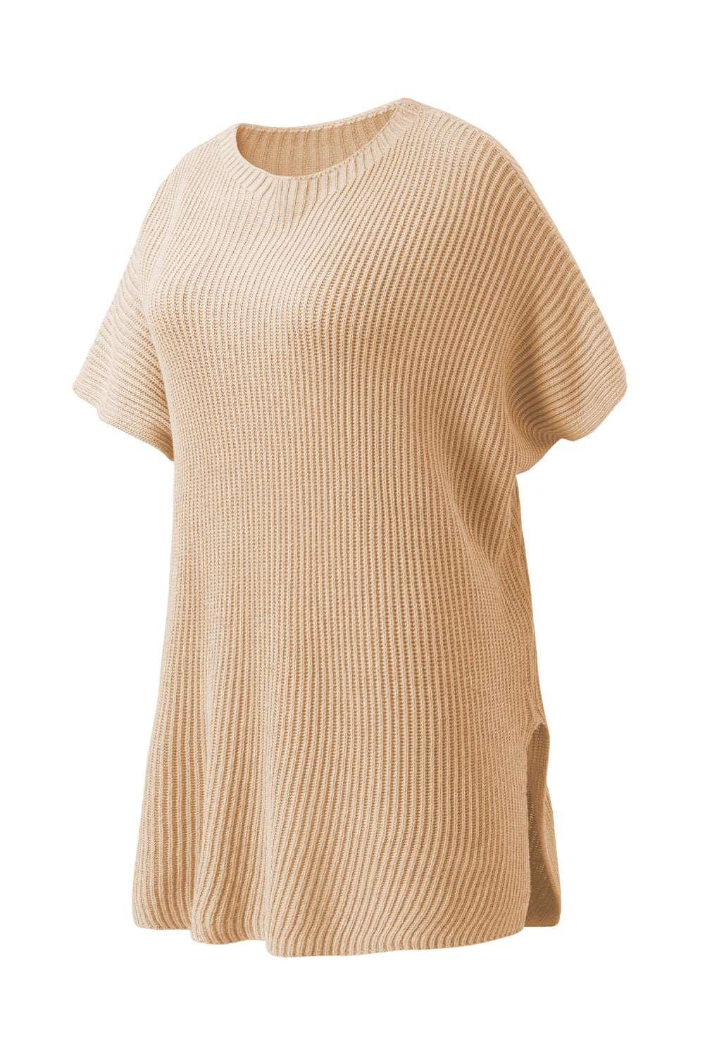 Apricot Side Slit Short Sleeve Oversized Sweater - The Fair Lady Shop