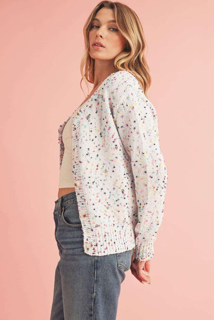 Apricot Confetti Knit Cropped Open Front Cardigan - The Fair Lady Shop