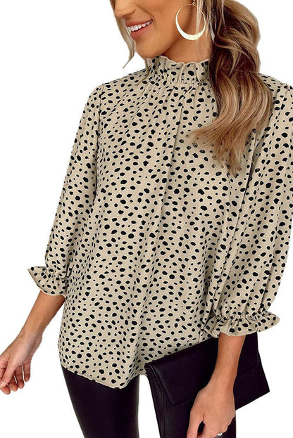 Brown Leopard Print Frill Neck 3/4 Sleeves Blouse - The Fair Lady Shop