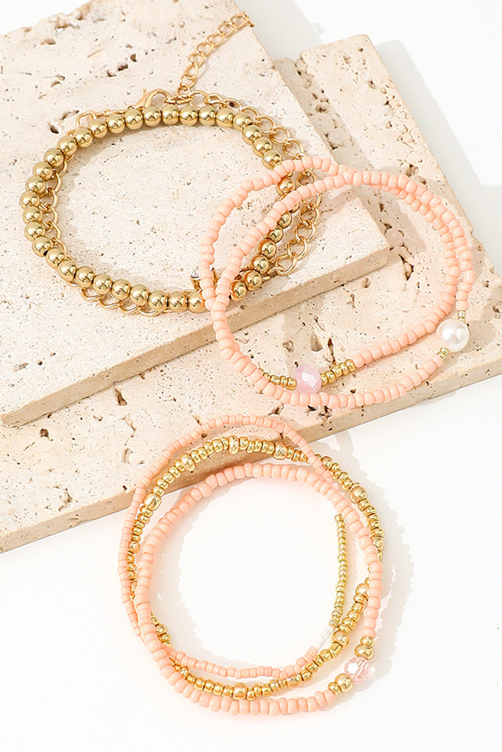 Gold Chain and Beaded Stretch Bracelet Set - The Fair Lady Shop