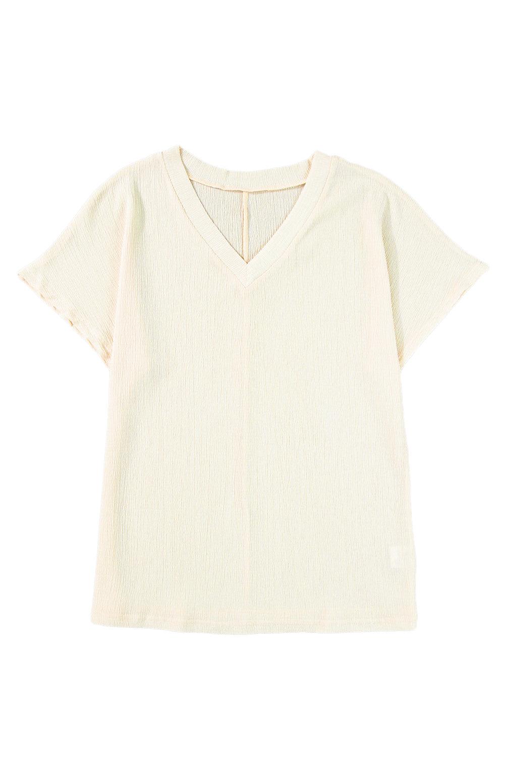 Blue Plain Crinkled V Neck Flounce Sleeve T Shirt - The Fair Lady Shop