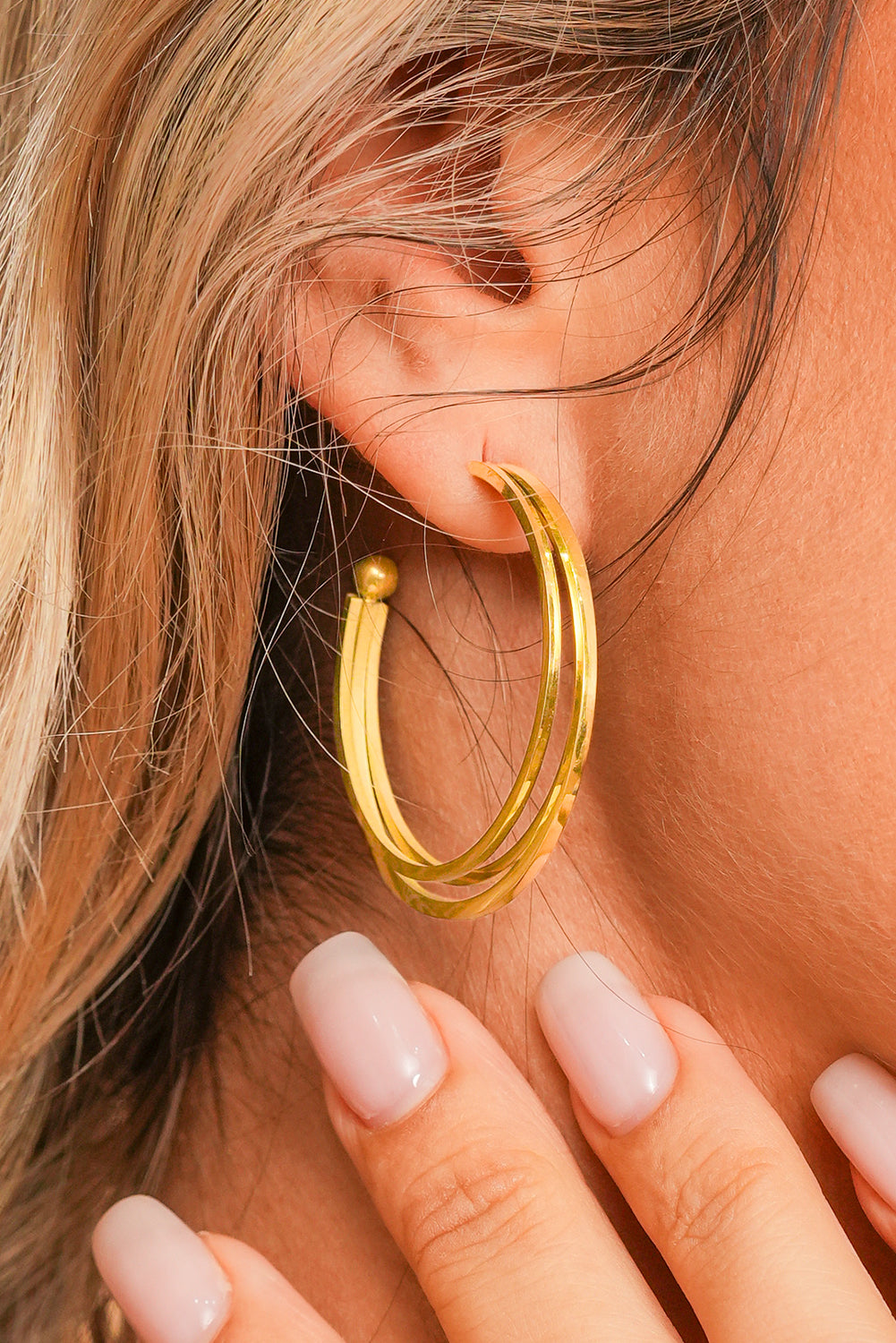 Gold Minimalist Plated Alloy Triple Hoop Earrings - The Fair Lady Shop