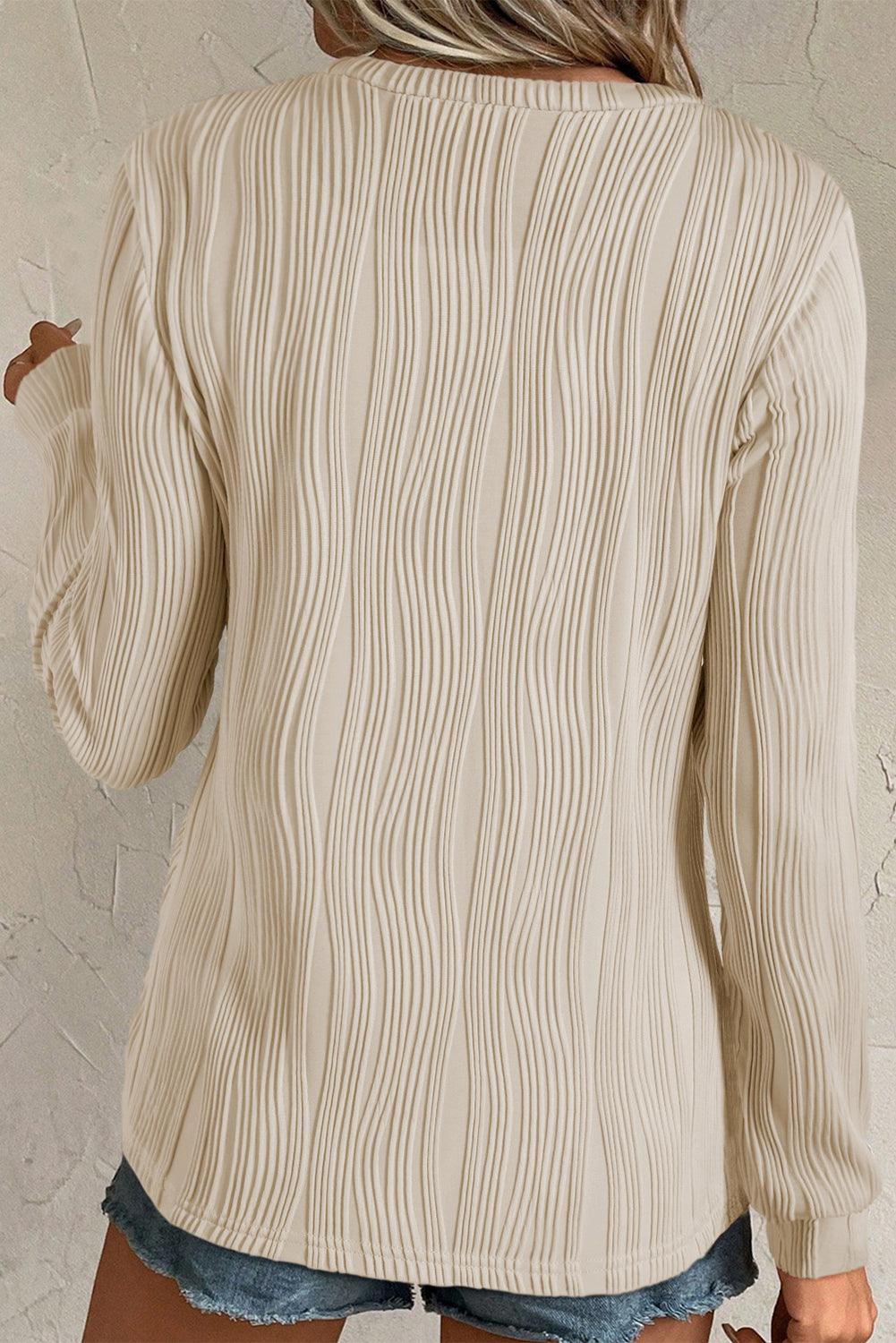 Apricot Wavy Textured Solid Color Drop Shoulder Pullover Top - The Fair Lady Shop