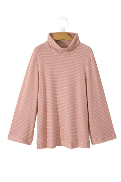 Pink Stripe Cowl Neck Side Slits Loose Fit Long Sleeve Top - The Fair Lady Shop