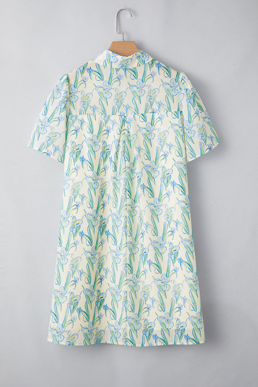 Green Floral Half Button Short Sleeve Mini Dress - The Fair Lady Shop