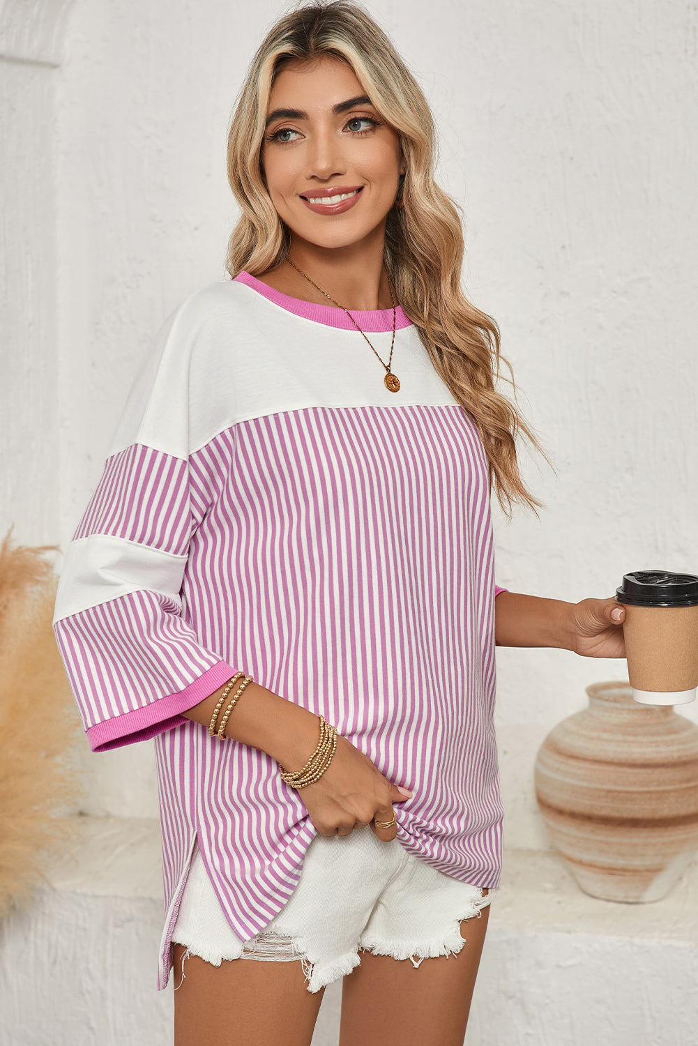Phalaenopsis Striped Patchwork Oversized Tee - The Fair Lady Shop